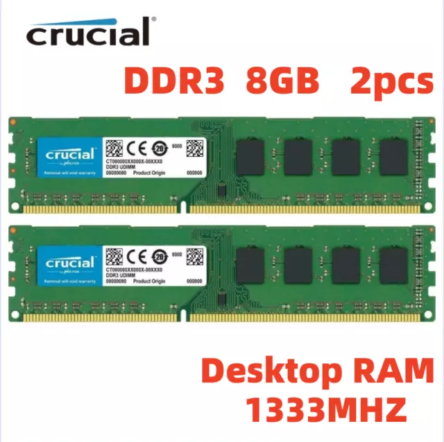 CRUCIAL DDR3 1333 MHz 16GB 2x 8GB PC3-10600 Desktop Memory RAM DIMM 240pin 16G