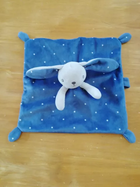 Doudou Simba Toys Nicotoy Lapin Plat Bleu Nuit Gros Étoiles Blanc Attache Tétine