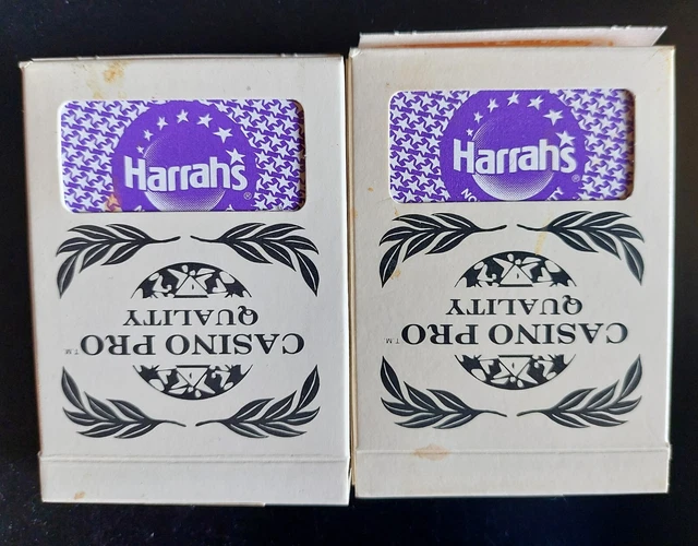 Vintage HARRAHS Hotel & Casino ~ GEMACO Game Used Playing Cards ~ 2 Purple Decks
