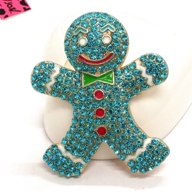 New Fashion Women Blue Rhinestone Cute Gingerbread Man Crystal Brooch Pin Gifts