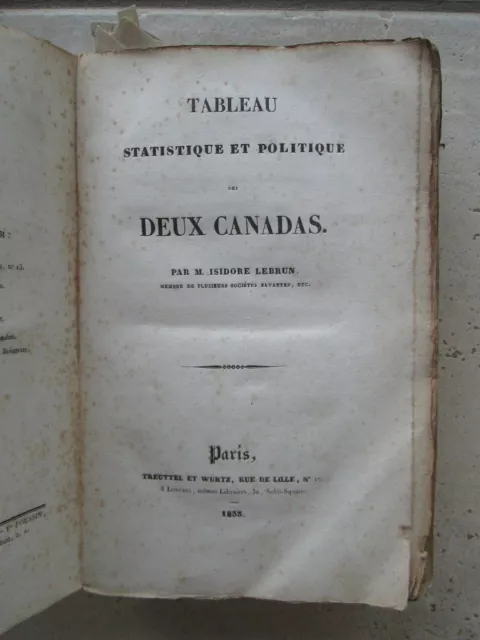 LEBRUN : Tableau statistique et politique des DEUX-CANADAS, 1833. 2