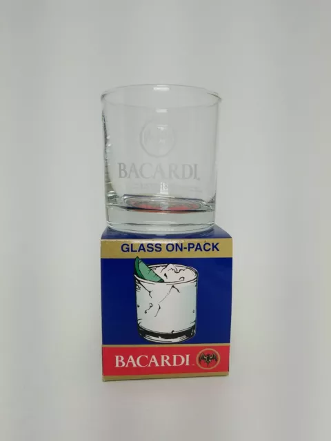 Bacardi Rum Rocks Glass Bat Logo Low Ball Bar Ware