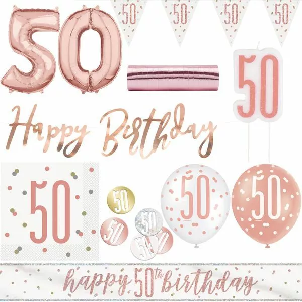 Forfait fête 50 ans or rose XXL - Décoration anniversaire 50 ans