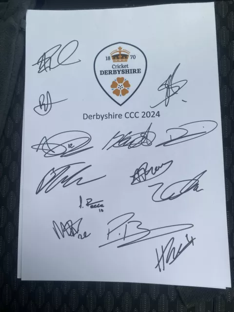 Derbyshire County Cricket Club 2024 Signed A4 Card Including Dal Patel Guest