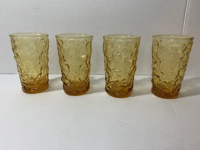 Vintage Anchor Hocking Lido Milano Amber Juice Glasses Set Of 4~ Mint Condition!