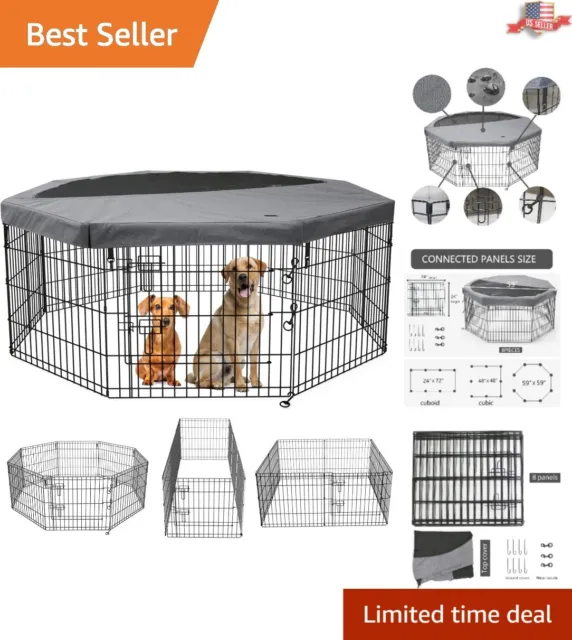 Durable 8 Panel Dog Exercise Pen with Top Cover - Indoor/Outdoor - 24" W x 24" H