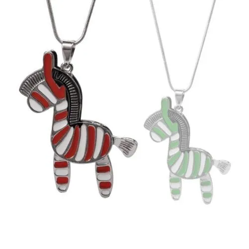 Cadena Collar Con Lindo Colgante Zebra Movible Plata Verde Rojo Caballo