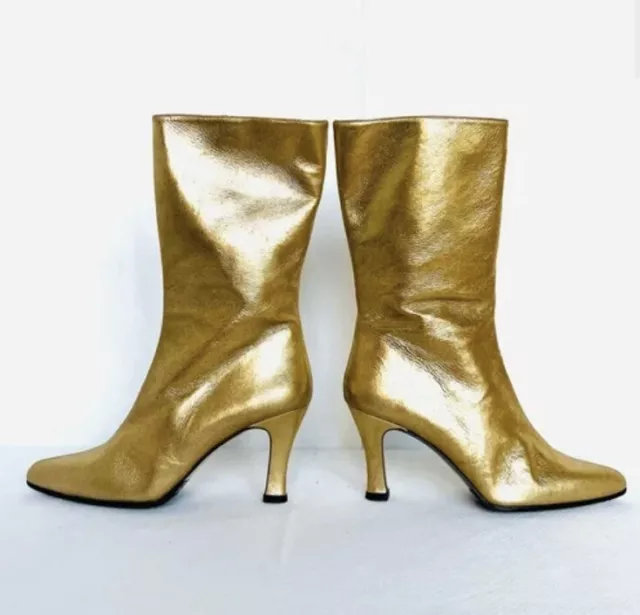 $ 329~SESTO MEUCCI~WOMEN'S Gold leather Mid calf boot 7.5 M 2