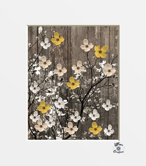 Yellow Brown Rustic Wall Decor, Yellow Wall Pictures, Farmhouse Matted Wall Art