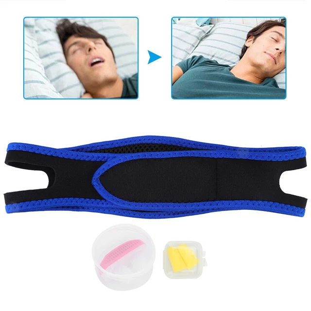 (Dispositivo antirronquidos rojo tapón para los oídos correa para mentón) Purificador de ayuda para dormir nocturno SLS
