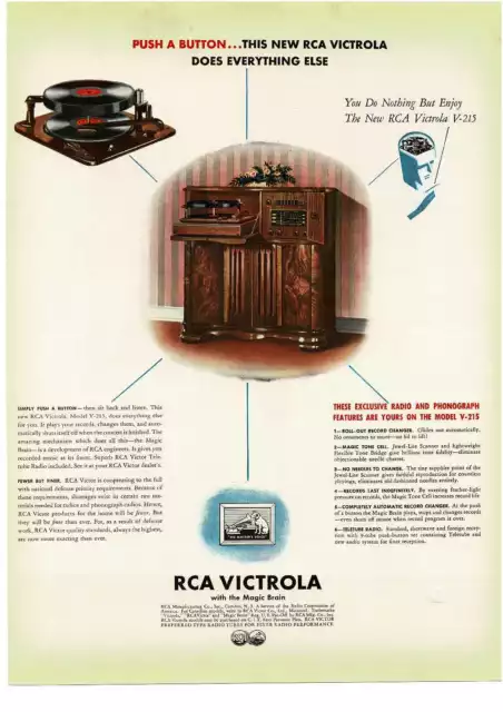 1942 RCA Victrola V-215 Floor Radio Phonograph Vintage Print Ad
