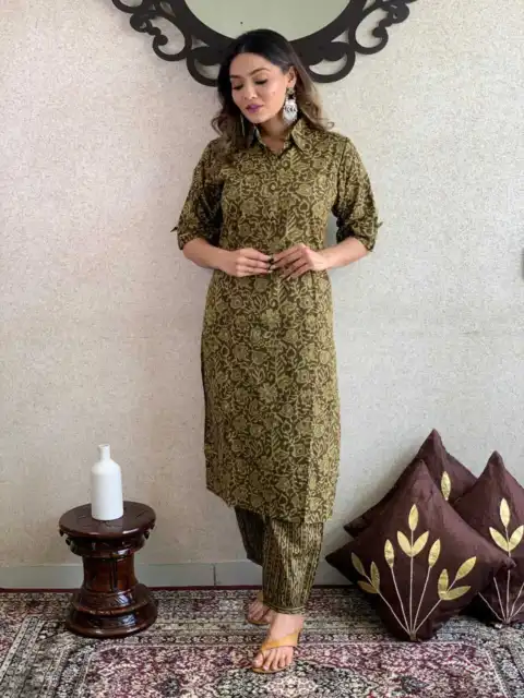 Women's Designer Wear Cotton Kurti Pant Set Indian Bollywood Salwar Kameez Suit