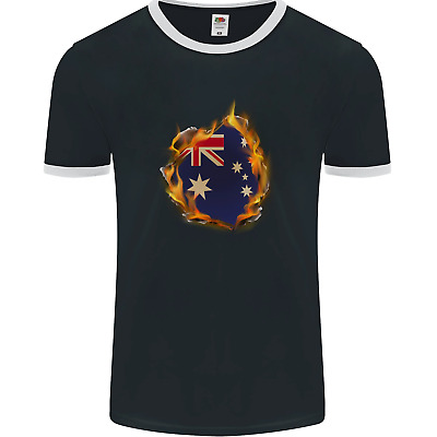 The Australian Flag Fire Effect Australia Mens Ringer T-Shirt FotL
