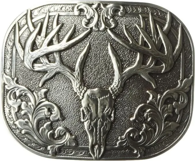 Nocona Western Mens Belt Buckle Deer Skull Silver 37984