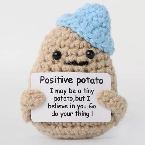 Funny Positive Potato Cute Wool Knitting Doll With Positive Card Potato  Doll