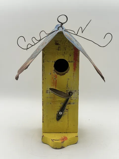 David Bruce Handcrafted Birdhouse Interior Decor Recycled Materials Yellow