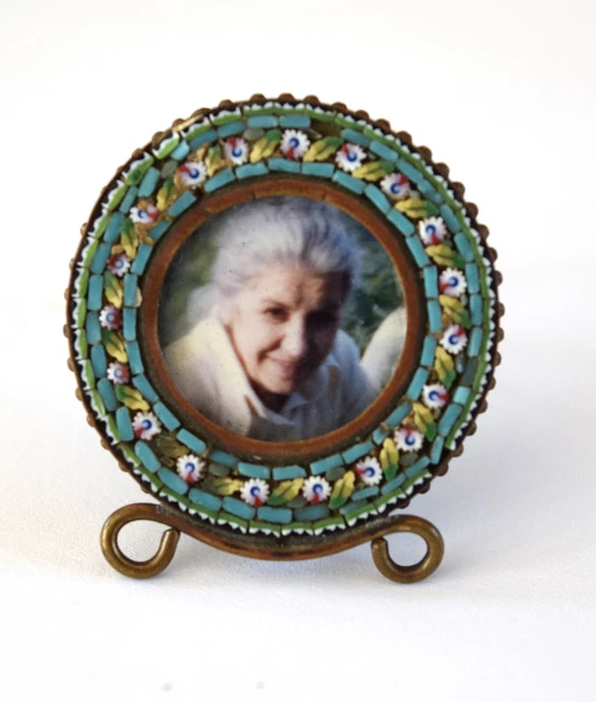 Small Italian Vintage Gold Tone Floral Micro Mosaic Picture Frame