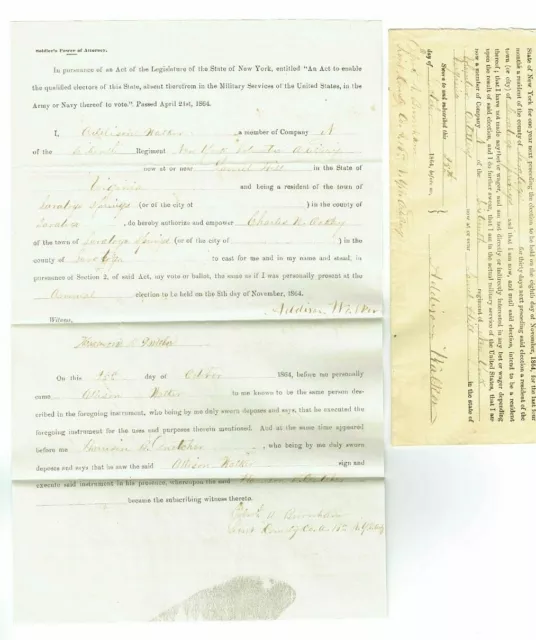 Civil War Soldier’s Affidavit Allowing a Proxy to Vote in the 1864 Election