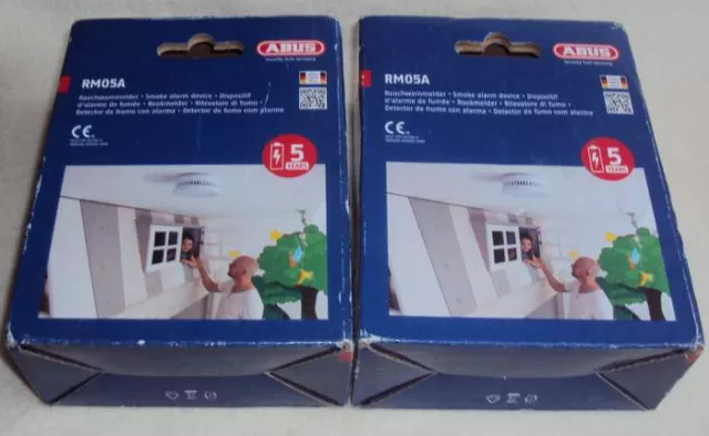 2x Abus RM05A Rauchwarnmelder Rauchmelder Rauch Melder Qualm Alarm