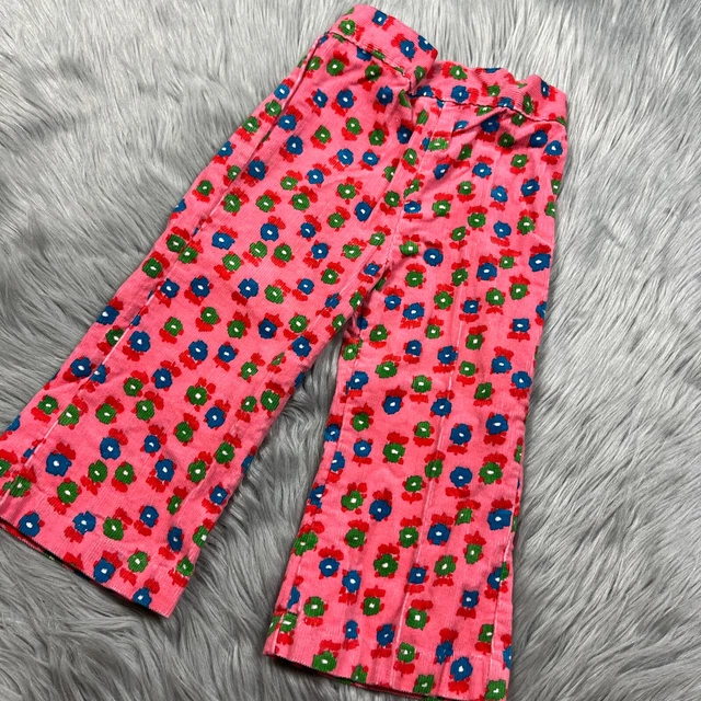 Vintage Toddler Girls Pants Pink Blue Floral Corduroy