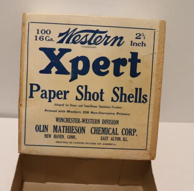 Vtg Winchester-Western Xpert "Empty"-"Empty" Paper Shot Shells Box 16 Ga 2-3/4" 2