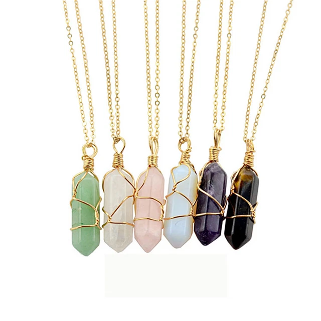 Gemstone Natural Crystal Quartz Healing Point Chakra Stone Pendant Necklace Y-$8