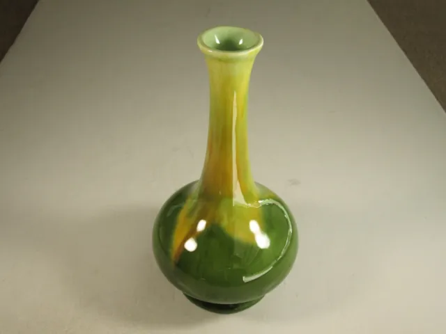 VTG Haeger Pottery MCM Yellow Over Green High Gloss Bud Vase