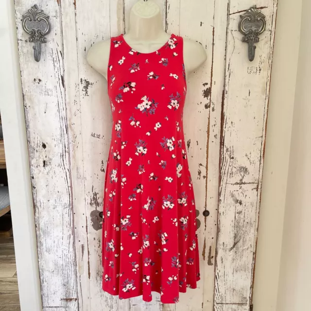 Old Navy Size XS Womans Red Blue White Floral Knit Sleeveless Shift Casual Dress