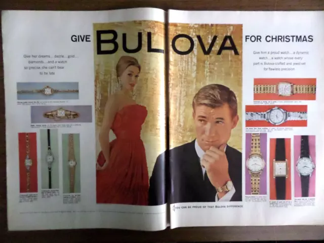 1959 Bulova Watch Ad Christmas Theme Shows 10 Watches