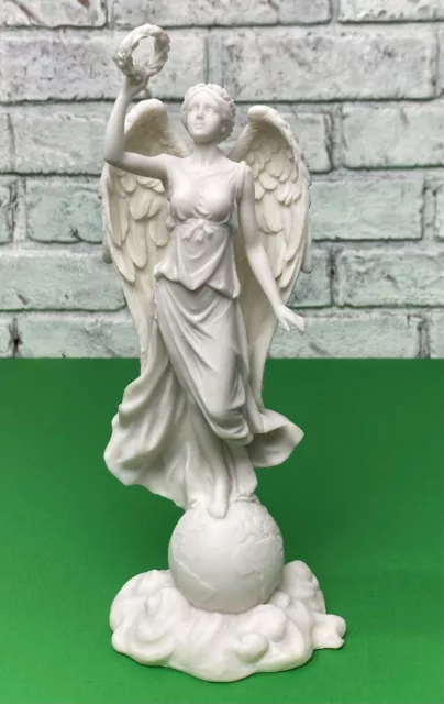 Angel of Peace Perched On World 11 inch White Resin Statue Art Veronese Designs