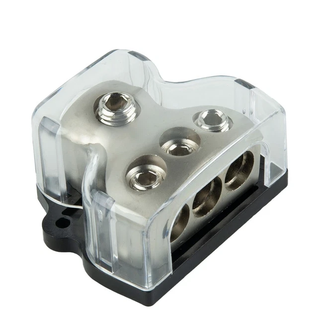 Three Way Distribution Splice 3WAY DISTRIBUTION BLOCK Car Audio Power Wire Splitter 1*0 Gauge In,3*4 ...