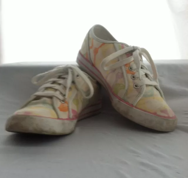 COACH "Dee" Fashion Sneakers Pastel Multi-Color Logo Canvas Size 7.5B