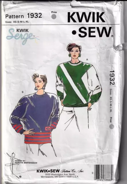 Kwik Sew Pattern 3162 Uncut Peasant Shirt Flared Sleeves XS-XL Sealed 