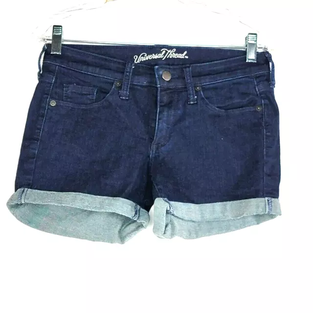 Universal Thread Women's Cuffed Denim Shorts Size 2 Medium Wash Blue Pockets