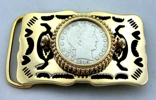 Antiqued Gold Southwest Western 1915 Barber 50 Cent Half Dollar Belt Buckle