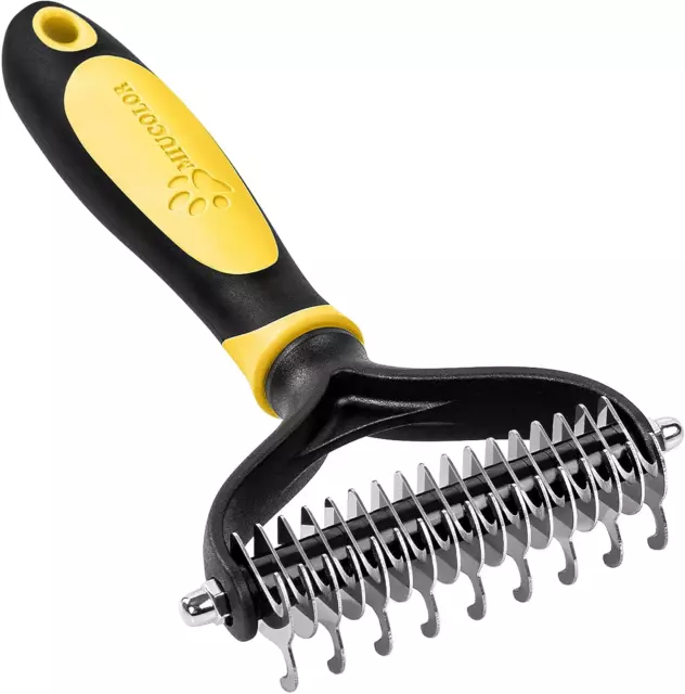 Pet Grooming Brush, 2 Sided Undercoat Rake for Dogs & Cats, Professional Deshedd