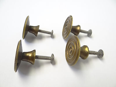 Set Four Round Modern Light Iron Metal Brass Colored Dresser Drawer Pulls Parts 2
