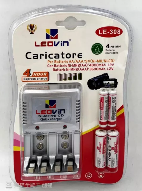 BONAI Caricabatterie Universale Pile Ricaricabili per AA/AAA/SC/C/D/9V –
