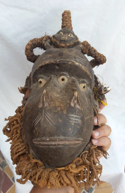 African Tribal Art Wooden Carved mask  Tubular Eyes Liberia African Art 10