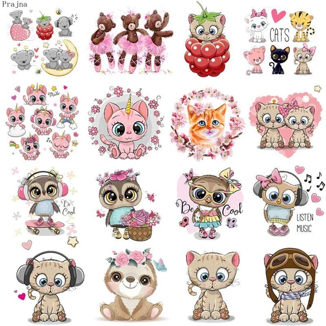 Cartoon Cat Owl Patches - Iron On Thermal Sticker Heart Transfer Clothe Applique