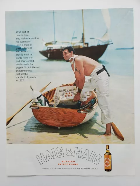 Haig & Haig Blended Scotch Whisky Scots Rowboat Sailing 1961 Vintage Print Ad