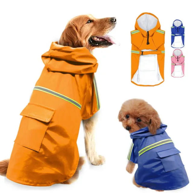 Waterproof Dog Raincoat Small Large Reflective Rain Jacket Hooded Rainwear S-5XL