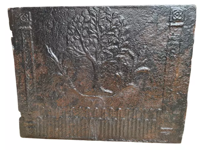 antike Gusseisen Kamin Platte Lebensbaum original Barock Relief 18. Jh 77x59,5cm
