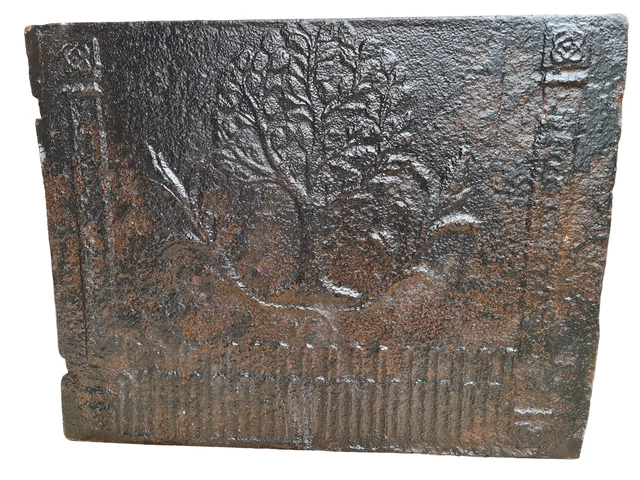 antike Gusseisen Kamin Platte Lebensbaum original Barock Relief 18. Jh 77x59,5cm
