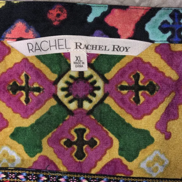 Rachel Rachel Roy Square Neck Multicolor Abstract Embroidered Button Top XL 3