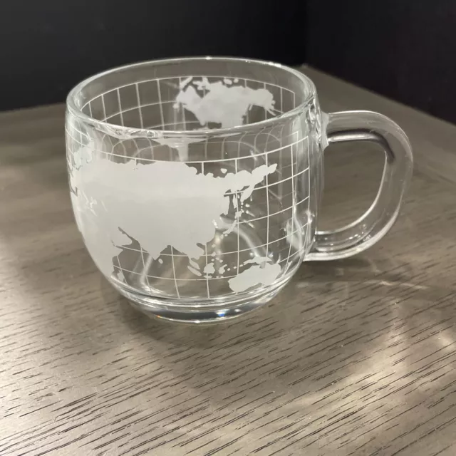 1970 Vintage Nestle Nescafe World Globe Frosted Glass Coffee Mug Cup