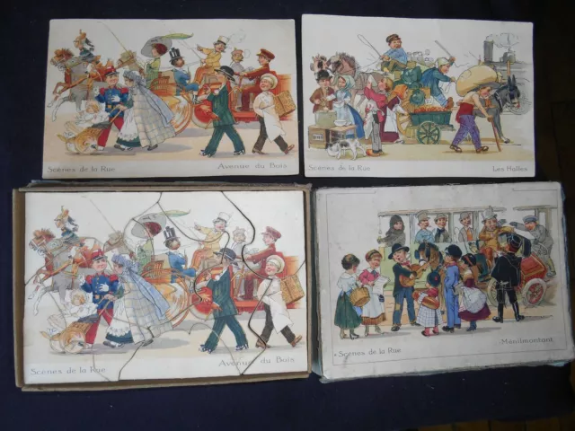 ANCIEN BELLE BOITE 3 X PUZZLES SCÈNES DE RUE 17 X 12 X 3,5 cm environ JEU JOUET