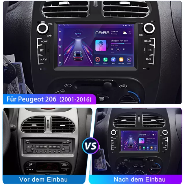CarPlay 7" Car Radio Pour PEUGEOT 206 206CC 206SW 2001-16 Android Autoradio DAB 3