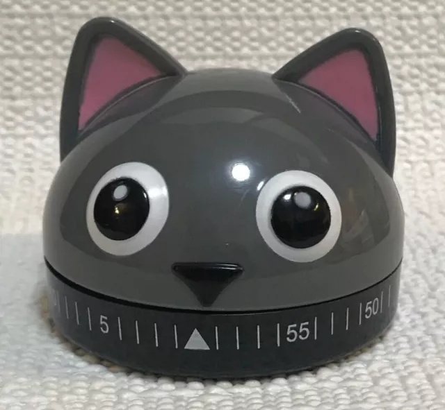 Kikkerland Design Gray Kitty Cat Kitchen Wind Up Egg Timer 60 Minutes