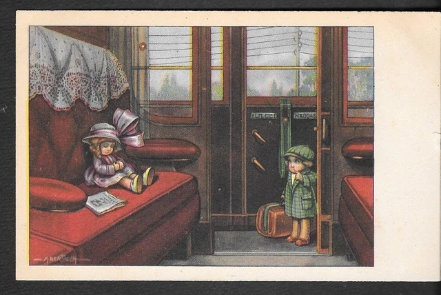 RARA CARTOLINA BAMBINI TRENO FIRMATA BERTIGLIA serie 2225
